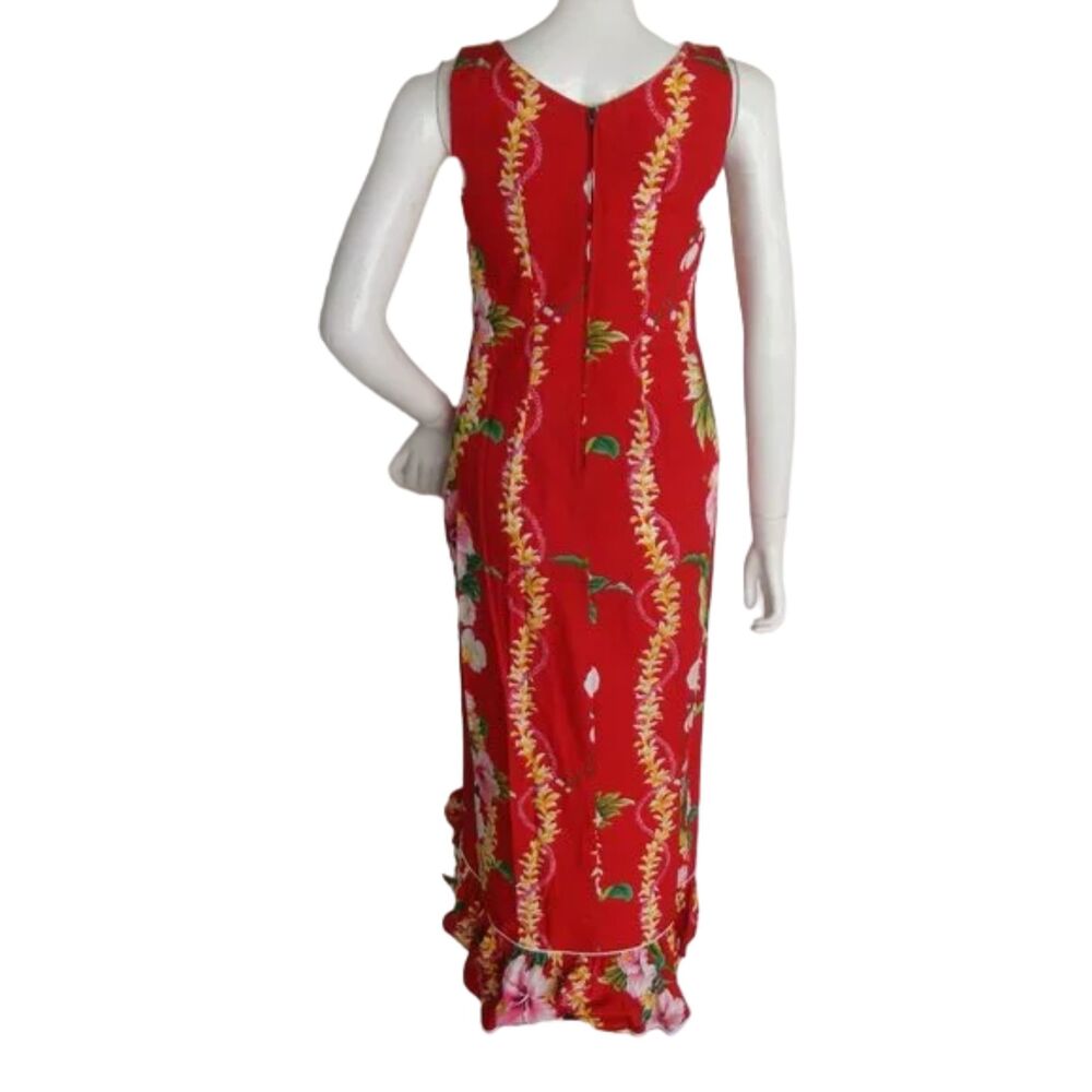 ROYAL CREATIONS Maxi Dress, S, Red, Floral, Ruffled Asymmetrical Hem, Sleeveless - Picture 5 of 10